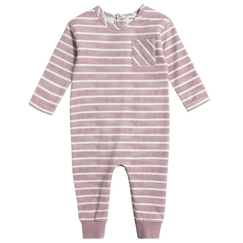 MILES THE LABEL BABY‎ Long Sleeve Striped Romper, Pink, 18m